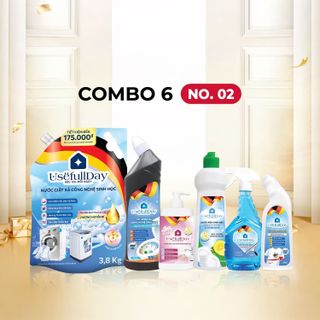 Combo 6 No02 Nước giặt xả hương huyền bí 3,8kg, nước rửa tay hương hoa, nước rửa chén hương chanh, tẩy trắng tẩy mốc, tẩy bồn cầu và nước lau kính Usefull Day