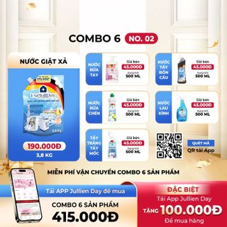 Combo 6 No02 Nước giặt xả hương huyền bí 3,8kg, nước rửa tay hương hoa, nước rửa chén hương chanh, tẩy trắng tẩy mốc, tẩy bồn cầu và nước lau kính Usefull Day
