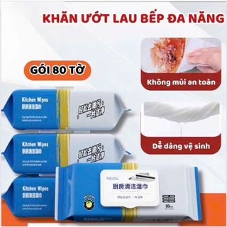 Khăn Ướt Lau Bếp Đa Năng - Gói 80 Tờ, Bịch 80 Miếng Khăn Ướt Loại Bỏ Dầu Mỡ Trên Gian Bếp