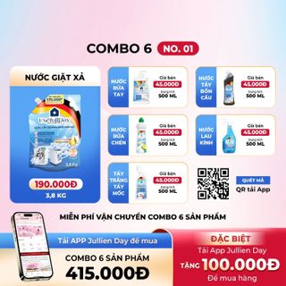 Combo 6 No01 Nước giặt xả hương huyền bí 3,8kg, nước rửa tay hương trái cây, nước rửa chén hương chanh, tẩy trắng tẩy mốc, tẩy bồn cầu và nước lau kính Usefull Day