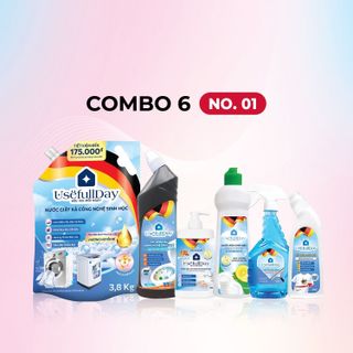 Combo 6 No01 Nước giặt xả hương huyền bí 3,8kg, nước rửa tay hương trái cây, nước rửa chén hương chanh, tẩy trắng tẩy mốc, tẩy bồn cầu và nước lau kính Usefull Day