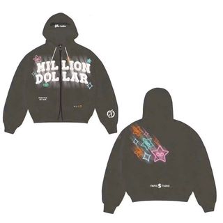 Áo khoác hoodie nỉ bông in nổi Boxy Million Dollar, áo khoác form rộng có khóa kéo 2 chiều