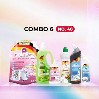 Combo 6 No40 Nước giặt xả hương sang trọng 3,8kg, nước rửa tay hương hoa, nước rửa chén hương quế, tẩy trắng tẩy mốc, nước lau sàn hương chanh sả và tẩy bồn cầu Usefull Day