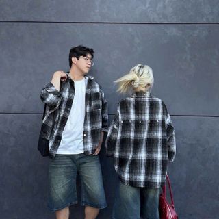 Áo khoác sơ mi chất kate nam nữ FLANNEL tay dài from rộng nhiều màu cá tính (k nón)