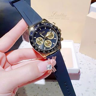 ĐỒNG HỒ NAM CHÍNH HÃNG SCOTTI DÂY CAO SU CHONOGRAP ĐEN FULLBOX