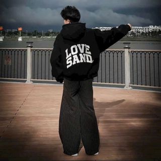 Áo Khoác Dây Kéo Nam Nữ Form Rộng Cổ Cao LOVE SAND Màu Xám Tiêu / Đen