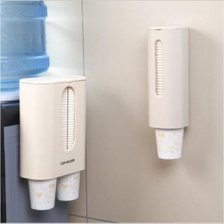 Khay Đựng Cốc Giấy Đôi Chất Liệu Nhựa Bền Đẹp Kèm Miếng Dán Tường, Giá Đựng Cốc Giấy Dán Tường Tiện Dụng Kèm Miếng Dán, Đồ Gia Dụng, Văn Phòng Phẩm