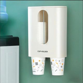 Khay Đựng Cốc Giấy Đôi Chất Liệu Nhựa Bền Đẹp Kèm Miếng Dán Tường, Giá Đựng Cốc Giấy Dán Tường Tiện Dụng Kèm Miếng Dán, Đồ Gia Dụng, Văn Phòng Phẩm