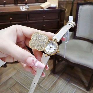 ĐỒNG HỒ NỮ CHÍNH HÃNG SCOTI DÂY DA MẶT CỎ BỐN LÁ NẮP MỞ FULLBOX
