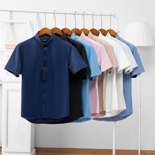 Áo Sơ Mi Nam Trơn, Cổ Bẻ Ngắn Tay Nhiều Màu