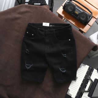 Short Jean Nam, Ngang Gối May Rách, Quần Sọt Jean Nam Rách Nhẹ, Form Slim, Size 28-32