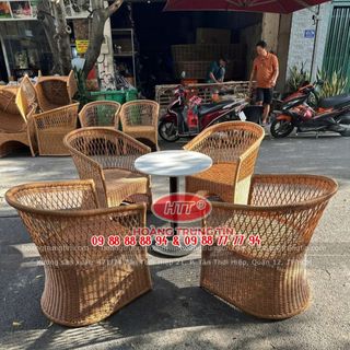Ghế cafe nhựa giả mây cao cấp dây tròn. Hàng thiết kế