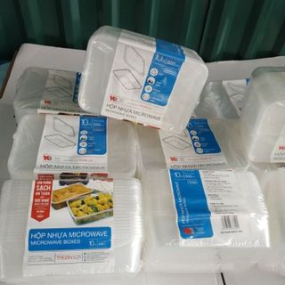 10 Hộp nhựa hình chữ nhật có nắp đựng thức ăn