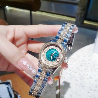 SALE BỎ MẪU ĐỒNG HỒ NỮ THỜI TRANG DAVÊNA MẶT XANH VIỀN ĐÁ
