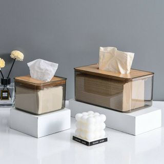 Hộp Đựng Giấy Ăn Nhựa Trong Suốt Nắp Tre Gỗ Thiết Kế Sang Trọng Đa Dạng 5 Kích Thước SONG ANH