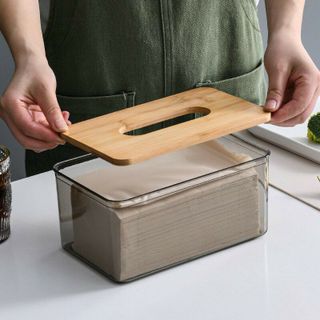 Hộp Đựng Giấy Ăn Nhựa Trong Suốt Nắp Tre Gỗ Thiết Kế Sang Trọng Đa Dạng 5 Kích Thước SONG ANH