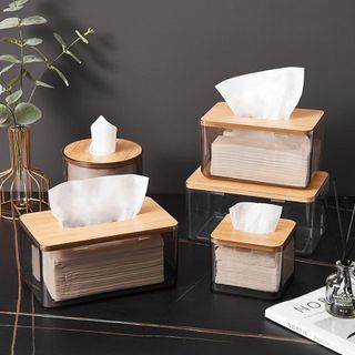 Hộp Đựng Giấy Ăn Nhựa Trong Suốt Nắp Tre Gỗ Thiết Kế Sang Trọng Đa Dạng 5 Kích Thước SONG ANH
