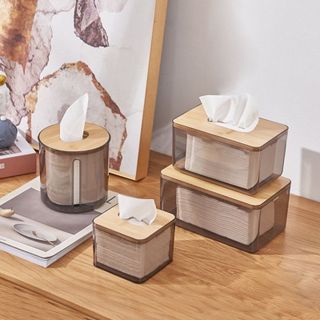 Hộp Đựng Giấy Ăn Nhựa Trong Suốt Nắp Tre Gỗ Thiết Kế Sang Trọng Đa Dạng 5 Kích Thước SONG ANH