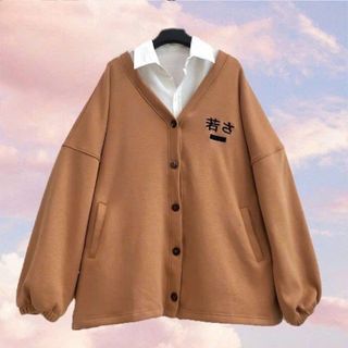 Áo khoác nữ nỉ cardigan logo thêu form rộng đẹp