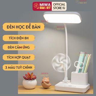 đèn học để bàn có quạt mini, chống cận , cảm ứng điều chỉng độ sáng, 3 màu điều chỉnh đèn