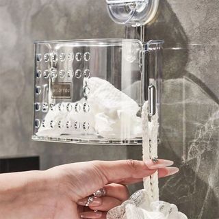 Khay ráo nước nhà tắm có Móc Chân Không ,Giỏ đựng cốc có thể tháo rời đa chức năng, Giá đựng đồ vệ sinh trong suốt không cần khoan - Kệ đựng đồ nhà tắm không cần khoan giá sỉ