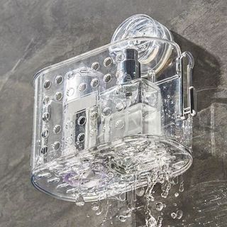 Khay ráo nước nhà tắm có Móc Chân Không ,Giỏ đựng cốc có thể tháo rời đa chức năng, Giá đựng đồ vệ sinh trong suốt không cần khoan - Kệ đựng đồ nhà tắm không cần khoan giá sỉ