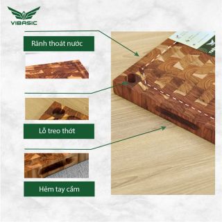 Thớt gỗ Teak Vibasic kích thước 300x200x25mm có lỗ treo
