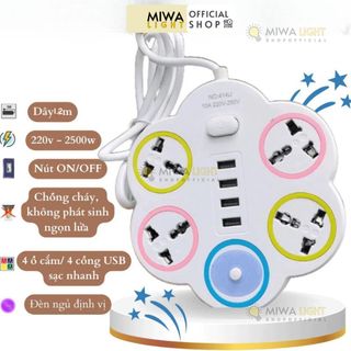 ổ điện hoa tròn 4 ổ cắm 4 usb dây dài 1.2 mét