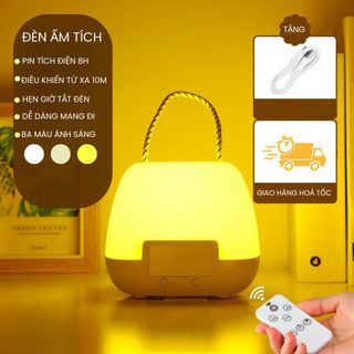 đèn ngủ điều khiển từ xa hình ấm tích 3 chế độ ánh sáng tích điện