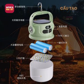 đèn cắm trại đèn camping tích điện 12h sạc pin năng lượng mặt trời hoặc sạc trực tiếp từ ổ điện