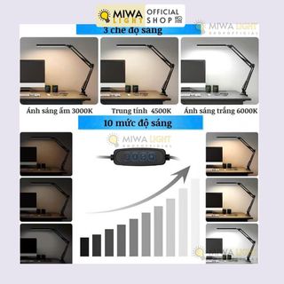 đèn led kẹp bàn  kẹp sắt 3 chế độ ánh sáng xoay gập cánh tay đèn