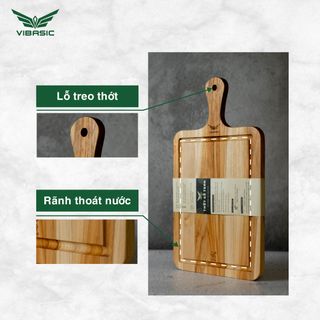 Thớt gỗ Teak Vibasic ghép ngang solid có tay cầm kích thước 300x220x18mm