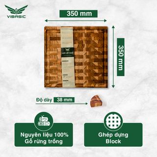 Thớt gỗ Teak Vibasic ghép dựng block kích thước 350x350x38mm thớt vuông dùng để chặt