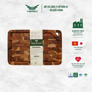 Thớt gỗ Teak Vibasic ghép dựng block kích thước 350x250x27mm có lỗ treo