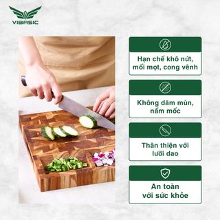 Thớt gỗ Teak Vibasic ghép dựng block kích thước 400x300x38mm dùng để chặt