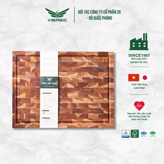 Thớt gỗ Teak Vibasic ghép dựng block kích thước 400x300x38mm dùng để chặt