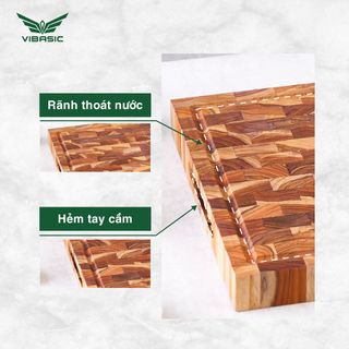 Thớt gỗ Teak Vibasic ghép dựng block kích thước 400x300x38mm dùng để chặt