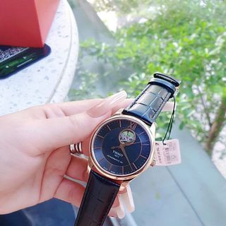 ĐỒNG HỒ NAM CƠ THỤY SỸ TIXOT SAPHIRE LỘ MÁY DA MẶT ĐEN