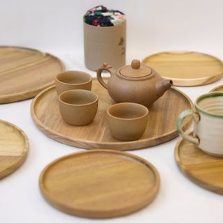 Khay đựng đồ hình tròn Vibasic làm từ gỗ tràm, đa dạng kích thước, thích hợp decor trang trí tại nhà, quán cafe-nhà hàng