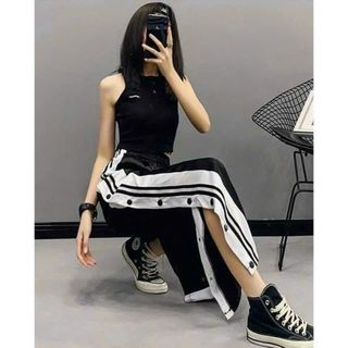 Quần Thun Nữ Ống Rộng Chạy Viền Xẻ Tà Nút Bấm siêu xinh