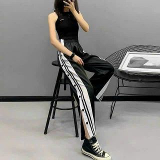Quần Thun Nữ Ống Rộng Chạy Viền Xẻ Tà Nút Bấm siêu xinh