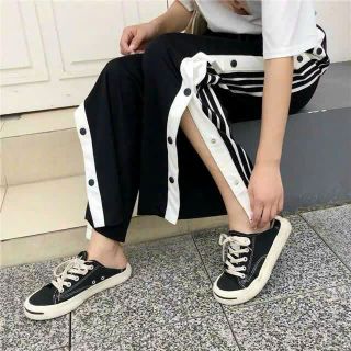 Quần Thun Nữ Ống Rộng Chạy Viền Xẻ Tà Nút Bấm siêu xinh