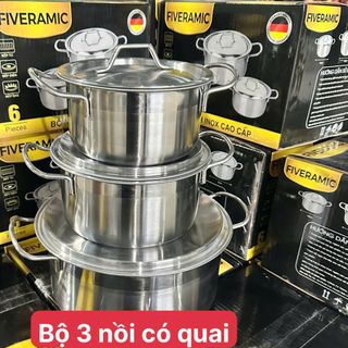 BỘ 3 NỒI FIVERAMIC INOX CÓ QUAI CAO CẤP