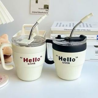 Ly caffe  Văn Phòng Có Nắp & Ống Hút – Thiết Kế Đơn Giản, Sang Trọng, ruột thuỷ tinh