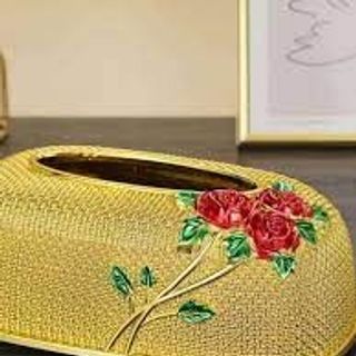 Hộp đựng giấy ăn mạ vàng hoa đỏ HD24.5
