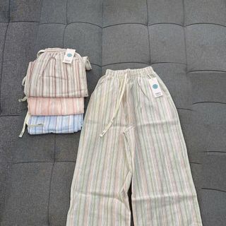 Quần kẻ ống rộng nữ chất vải đũi nilen nhẹ mát mặc mùa hè
