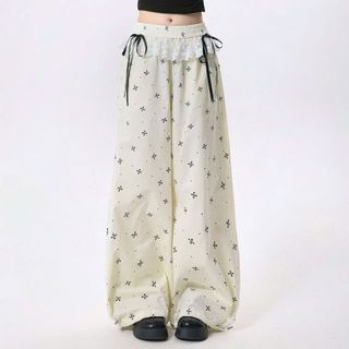 Quần Dài Ống Rộng Cạp Chun Phối Ren Nơ 2 Bên Eo Năng Động, Thời Trang Hàn Quốc Cho Nữ, Thoáng Mát Dễ Chịu