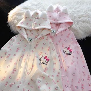 Áo Khoác nữ nỉ in 3D mèo kitty Nón Tai Mèo Dễ Thương