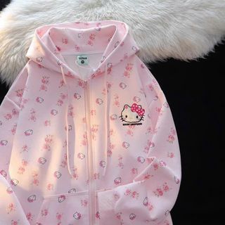 Áo Khoác nữ nỉ in 3D mèo kitty Nón Tai Mèo Dễ Thương