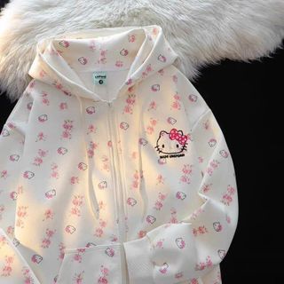 Áo Khoác nữ nỉ in 3D mèo kitty Nón Tai Mèo Dễ Thương
